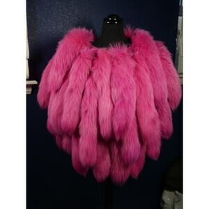 Amazing NEW Hot Pink Fox Tail Fur Cape Stole Wrap Coat Jacket